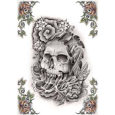 Gothic Deer Skull Design For Men Design Water Transfer Temporary Tattoo(fake Tattoo) Stickers NO.11235